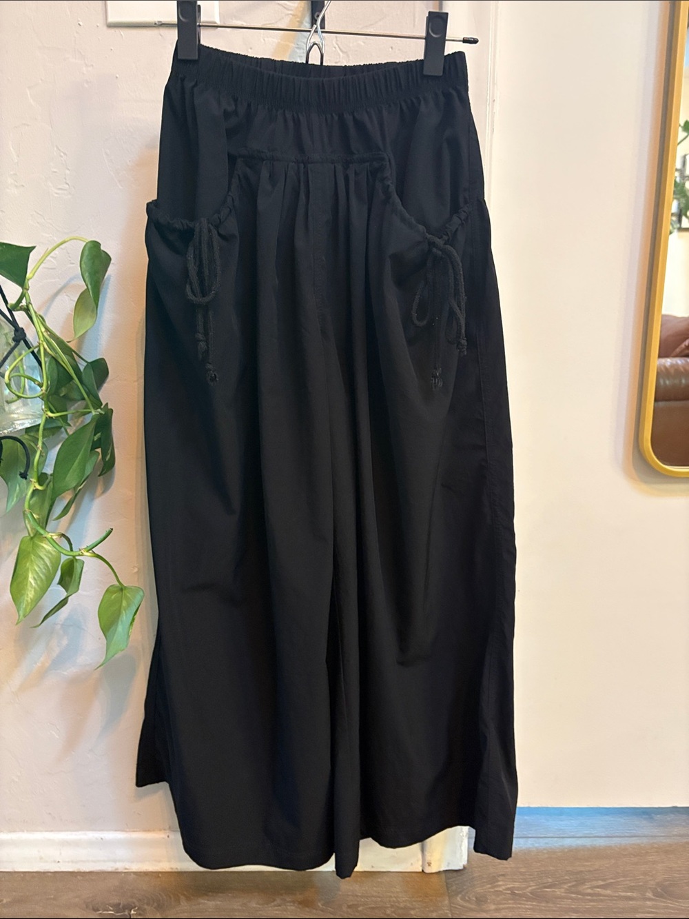 Black Wide Leg Drawstring Pocket Track Pants